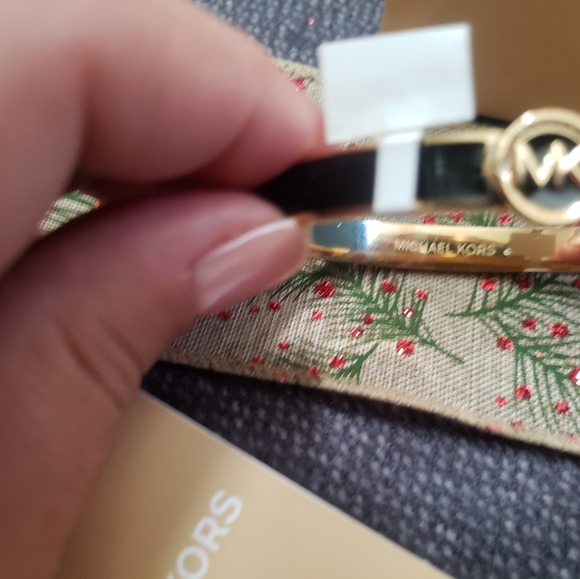 Michael Kors Stainless Steel and Enamel MK Logo Bangle Bracelet for Women - Picture 4 of 11